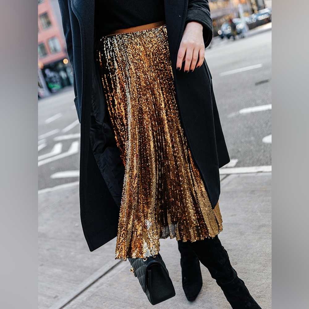 Ralph Lauren Gold Sequin Midi Skirt Cocktail